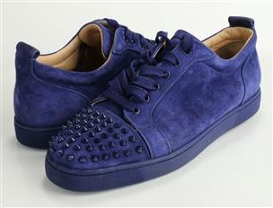 Christian Louboutin Blue Suede Louis Junior Spikes Sneakers Size